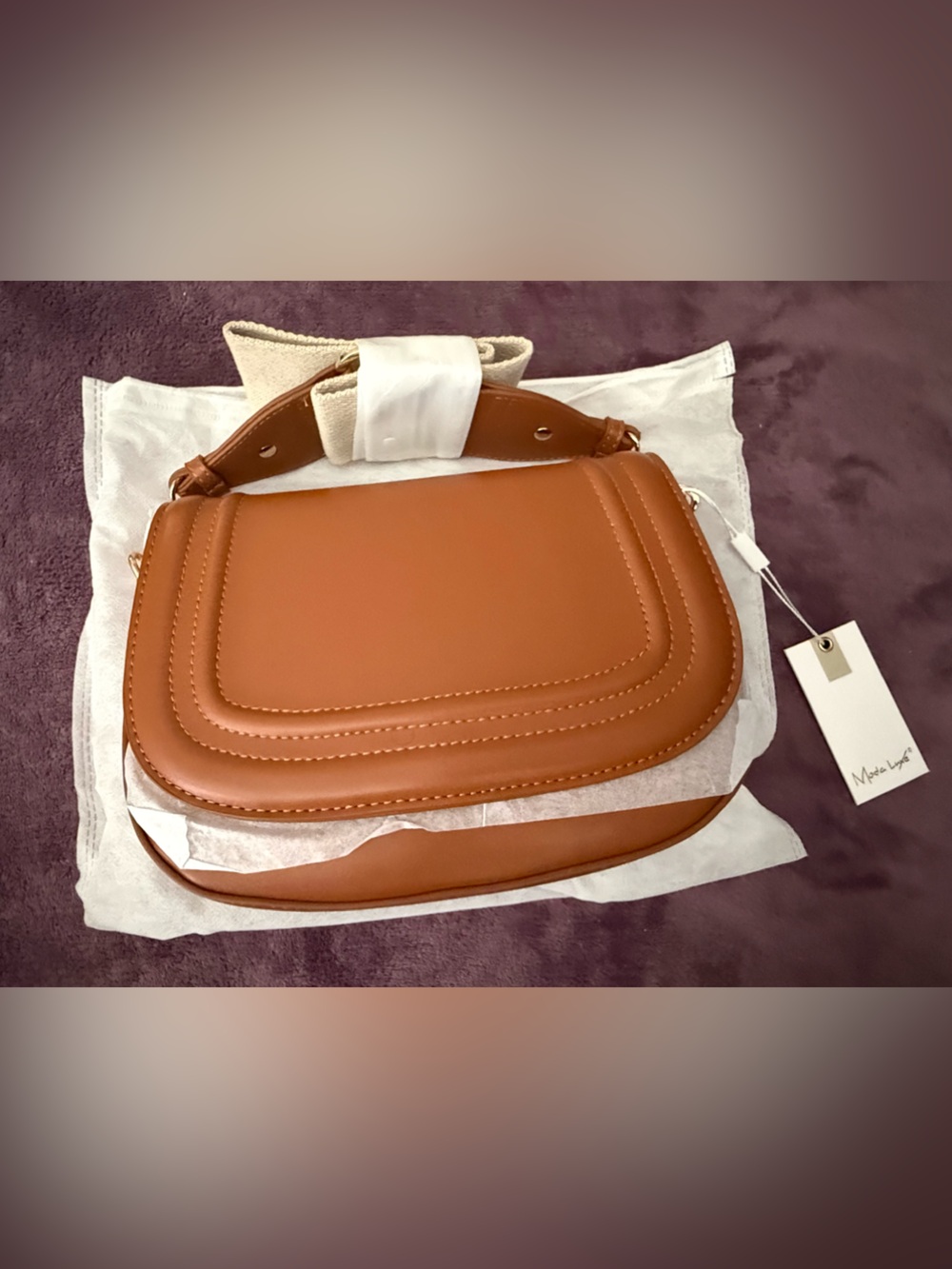 Moda Luxe Saddle Brown Quilted Crossbody Bag with 2 Straps- BNWT